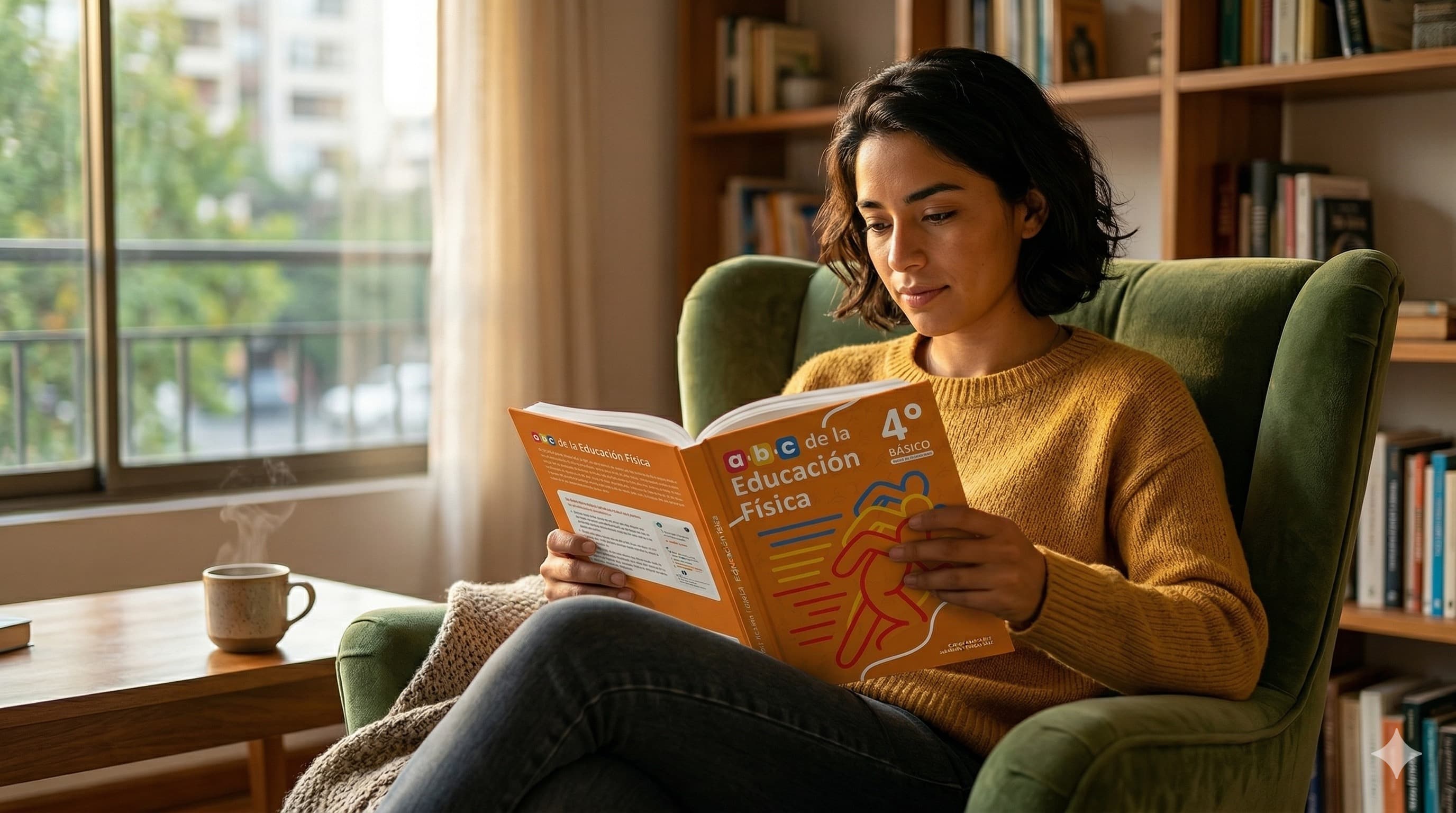 Persona leyendo el libro en casa